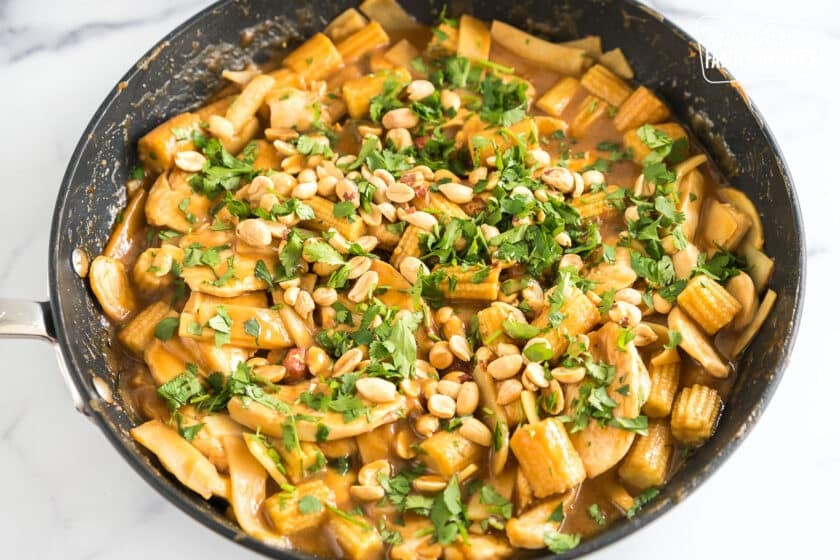 Thai Peanut Chicken in a skillet