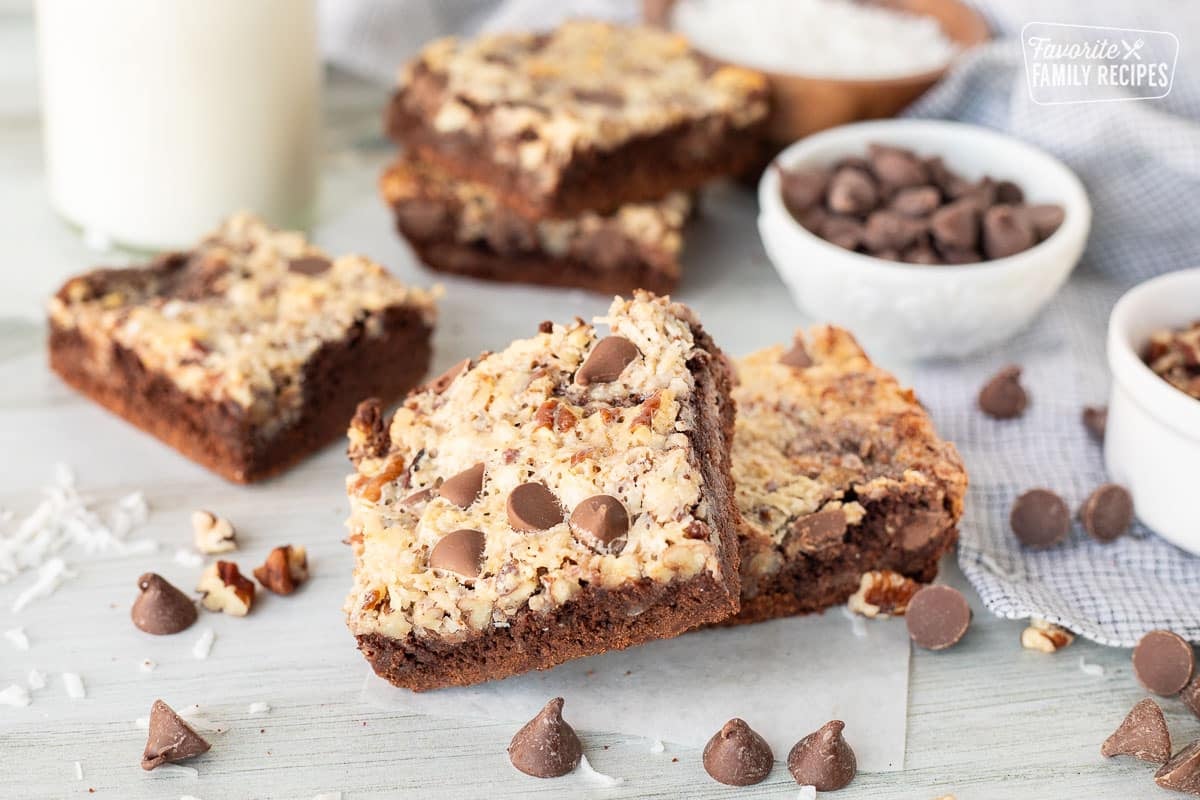 Two German Chocolate Cookie Bars stacked.