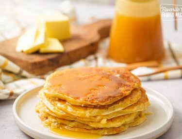 Yogurt Pancakes on a Plate with Syrup