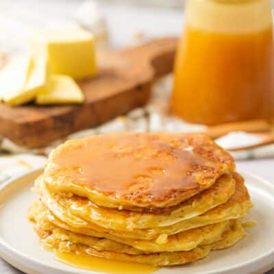 Yogurt Pancakes on a Plate with Syrup
