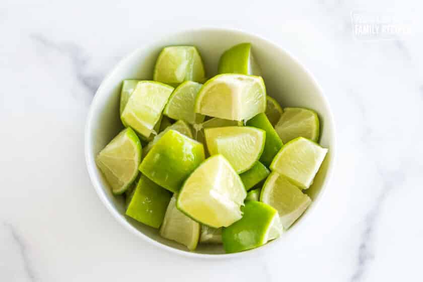 cut limes in a bowl