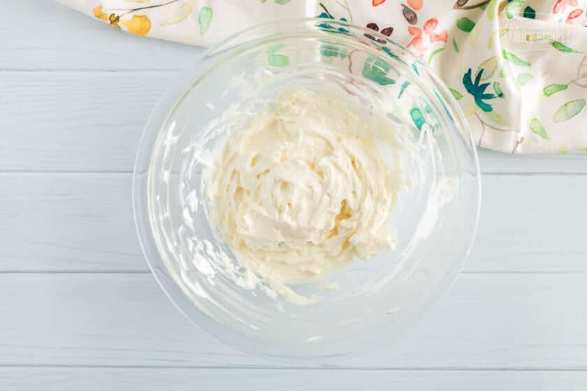 Cream cheese softened in a bowl