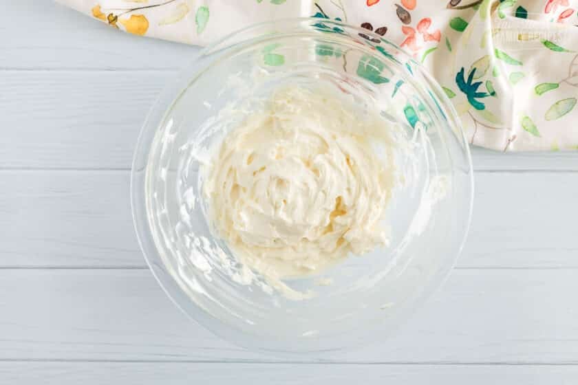 Cream cheese softened in a bowl