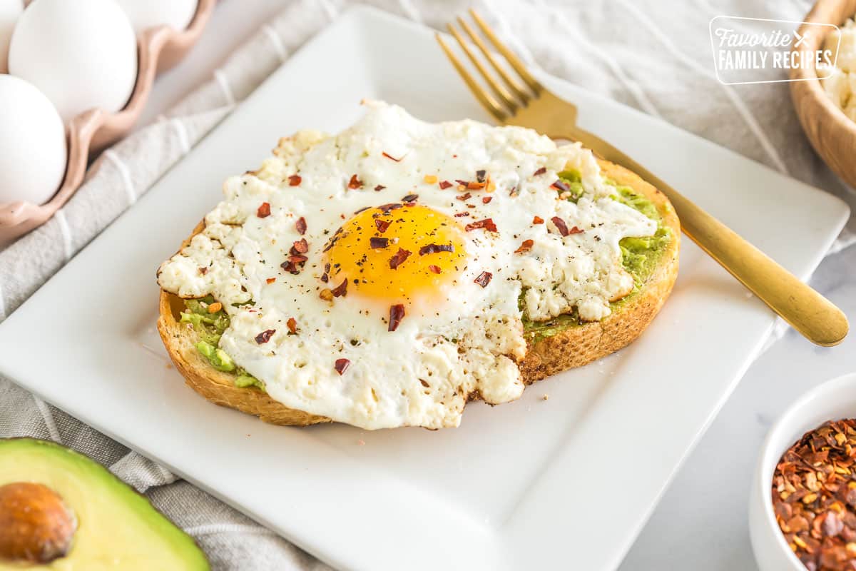 A feta egg on a piece of avocado toast