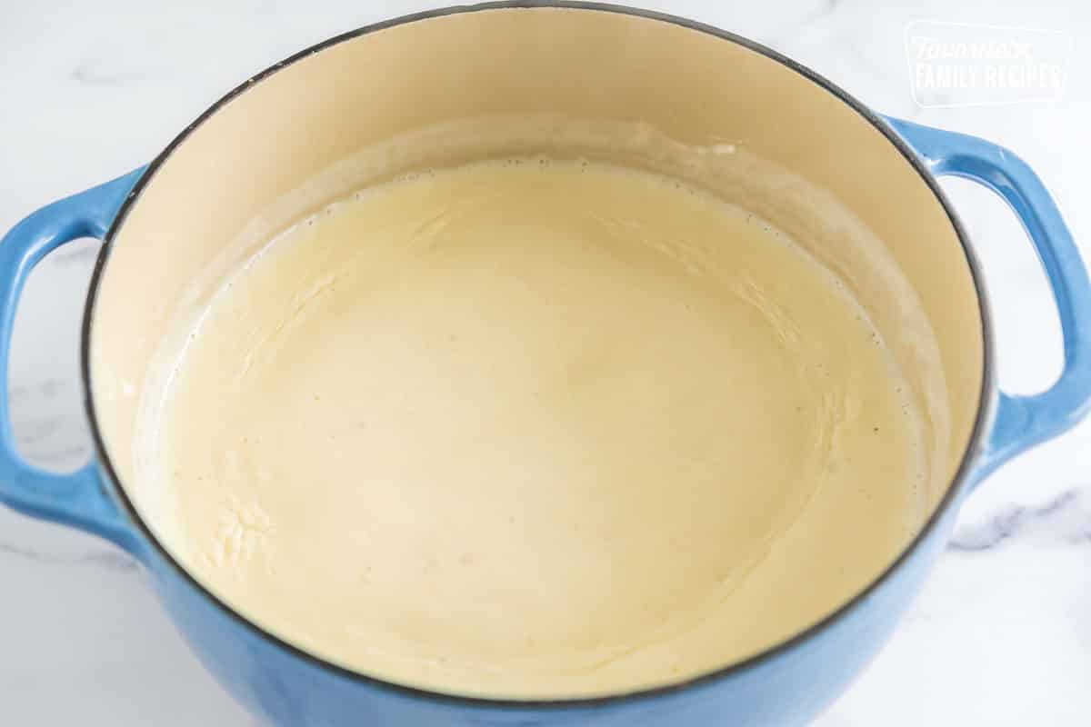 Creamy soup base in a large pot