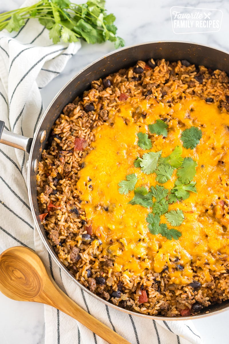 Mexican Beef and Rice Skillet in a large pan.