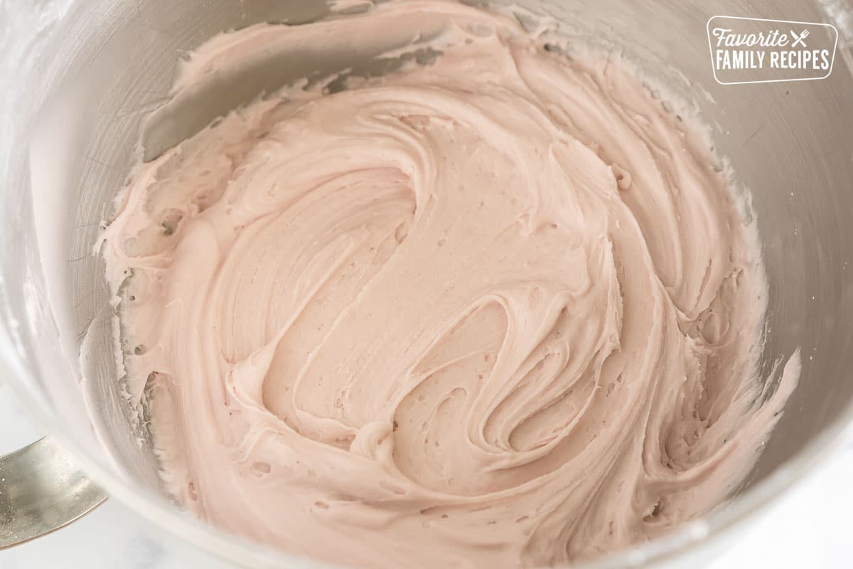 Raspberry Frosting in a mixing bowl before food coloring is added