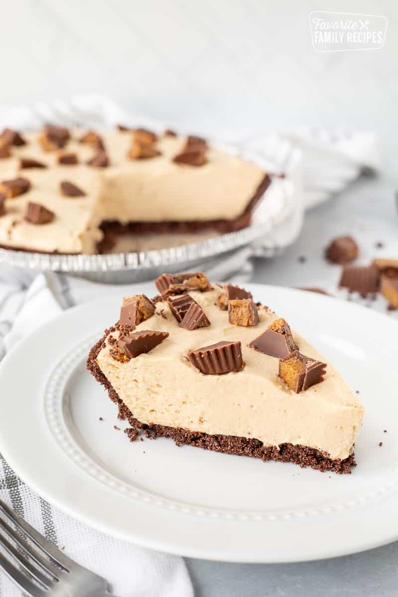 Slice of Peanut Butter Pie on a plate.