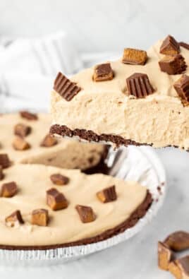 Slice of Peanut Butter Pie on a pie spatula.