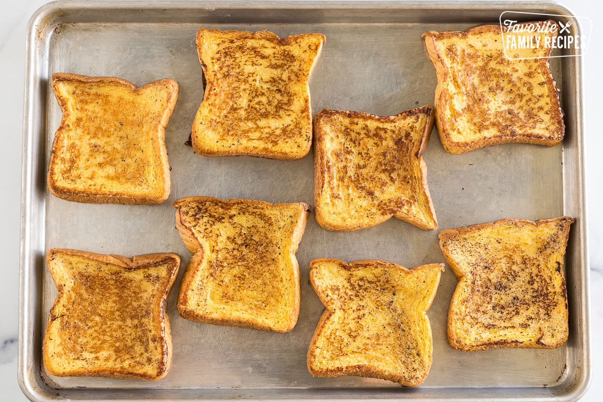 French toast pieces on a baking sheet