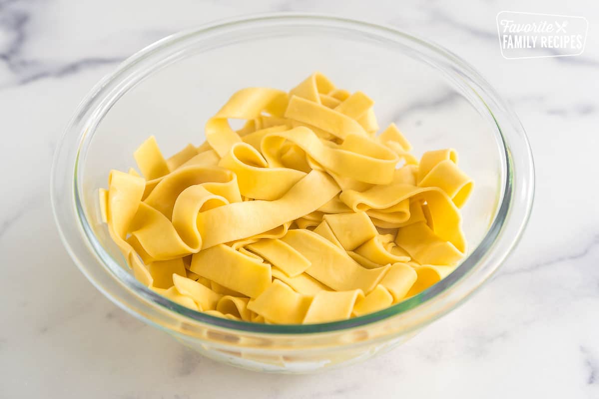 Pappardelle noodles in a bowl