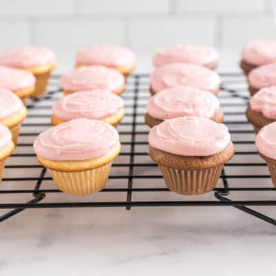 Mini cupcakes with raspberry frosting