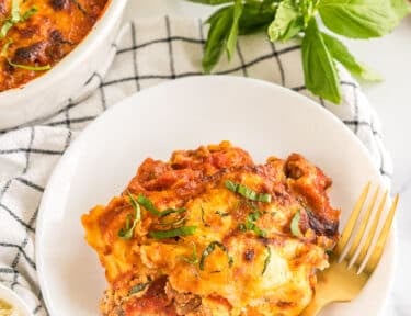 A piece of Ravioli Lasagna on a plate