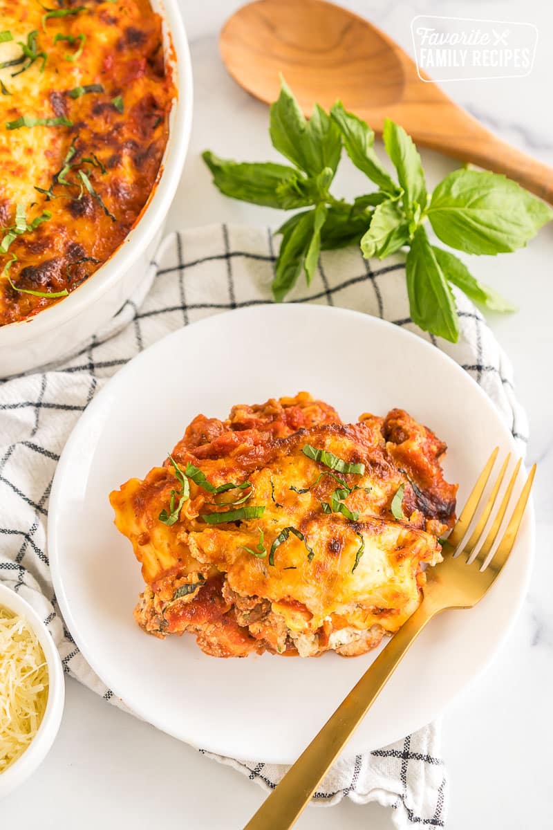 A piece of Ravioli Lasagna on a plate