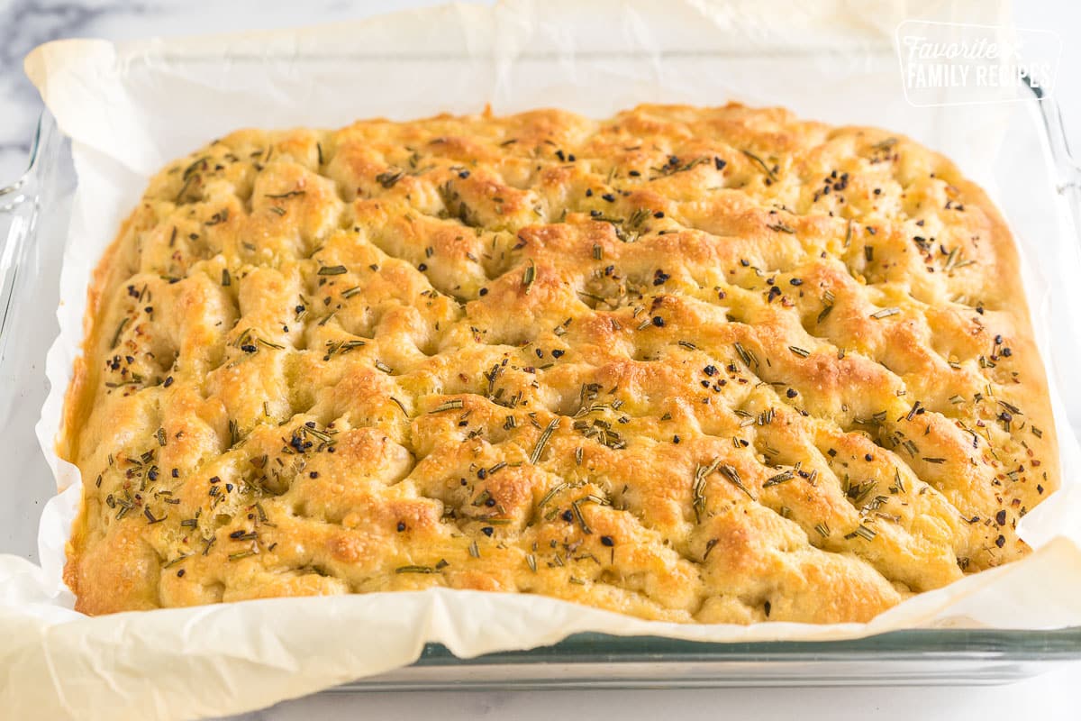 Rosemary Garlic Focaccia Bread baked in a 9x13 pan