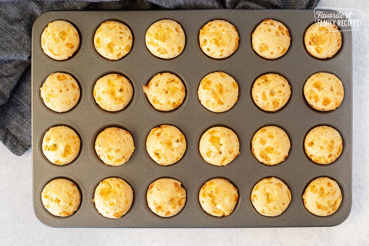Baked mini muffin tin with Brazilian Cheese Bread.