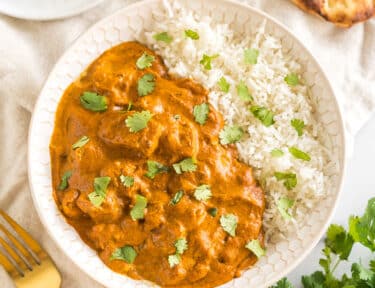 Butter Chicken with rice and cilantro