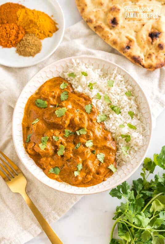 Butter Chicken with rice and cilantro