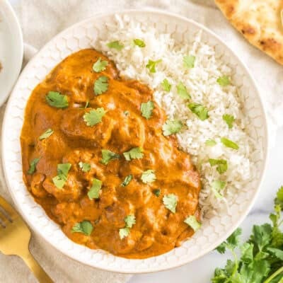 Butter Chicken with rice and cilantro