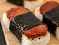Constructed Spam Musubi on a cutting board.