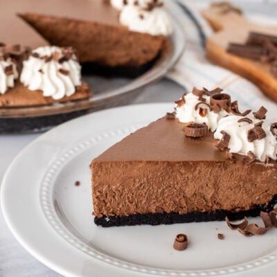 Plate with a slice of Chocolate Satin Pie.