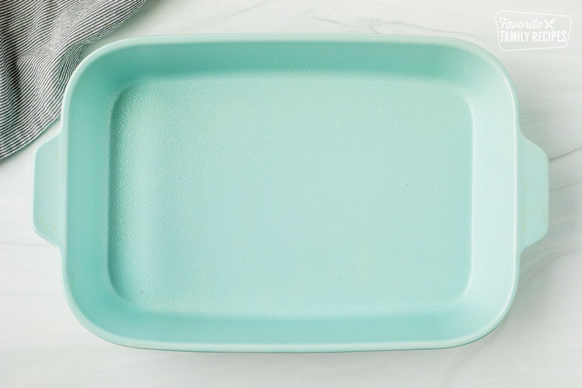Baking dish sprayed with non stick cooking spray.