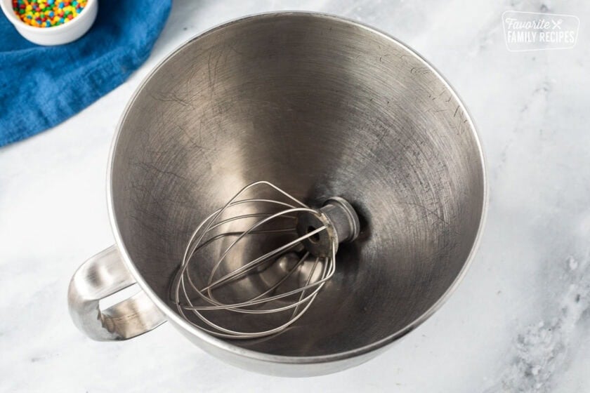 Mixing bowl and whisk attachment.