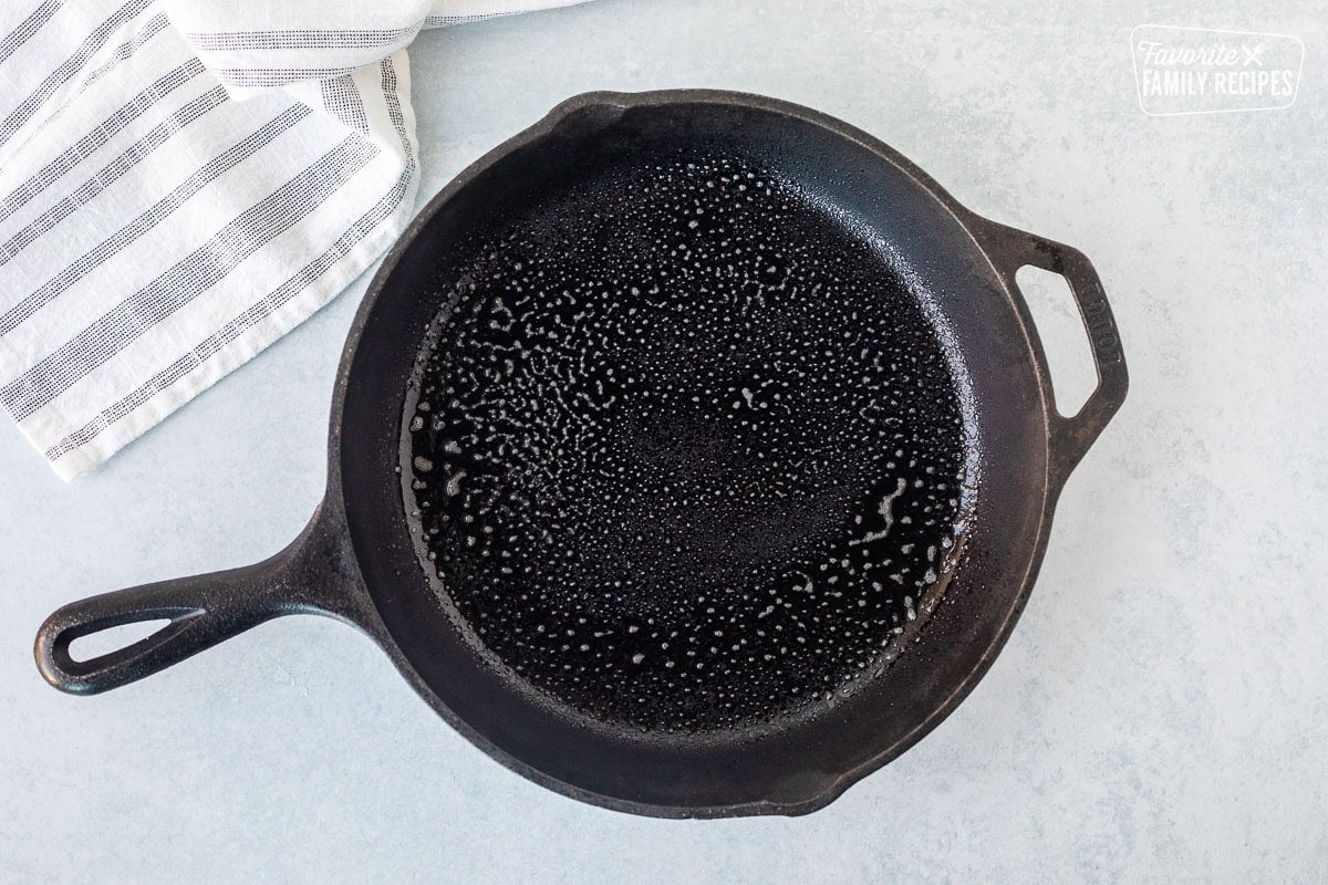 Skillet with non stick spray.