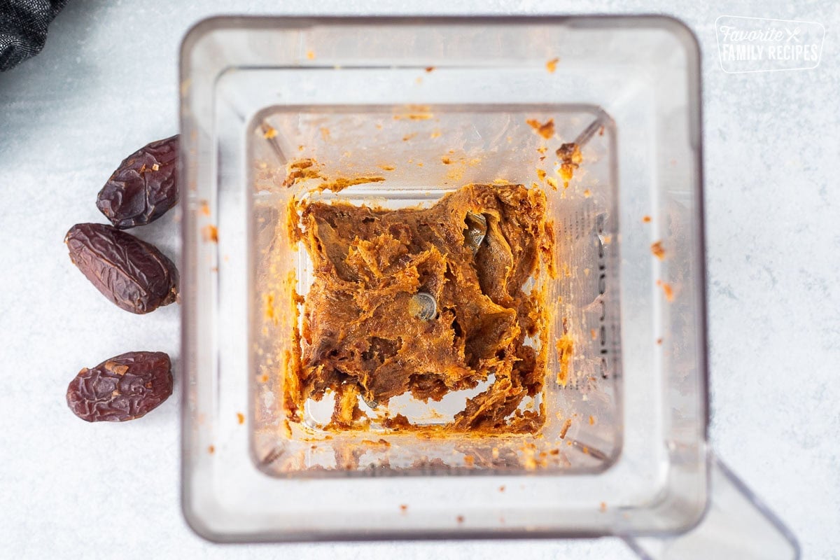 Dates blended in a blender.