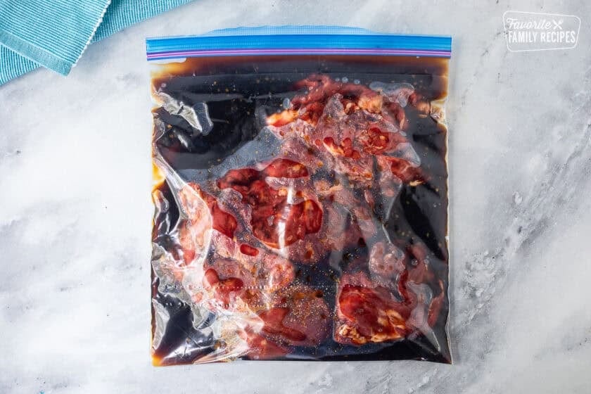 Hawaiian Beef Teriyaki marinading in a ziplock bag.
