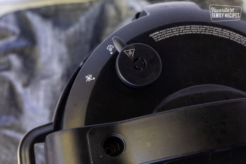 Quick release button on an instant pot lid.