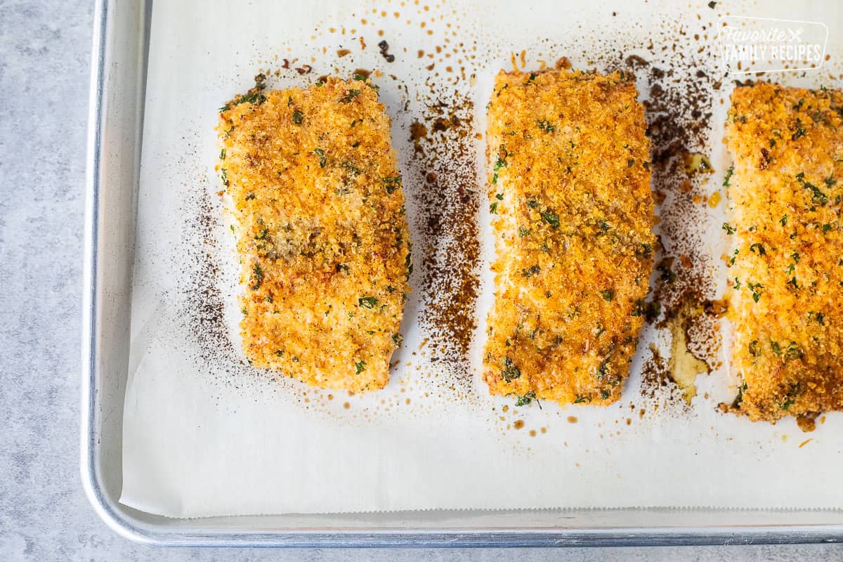 Baked Salmon with panko crust.