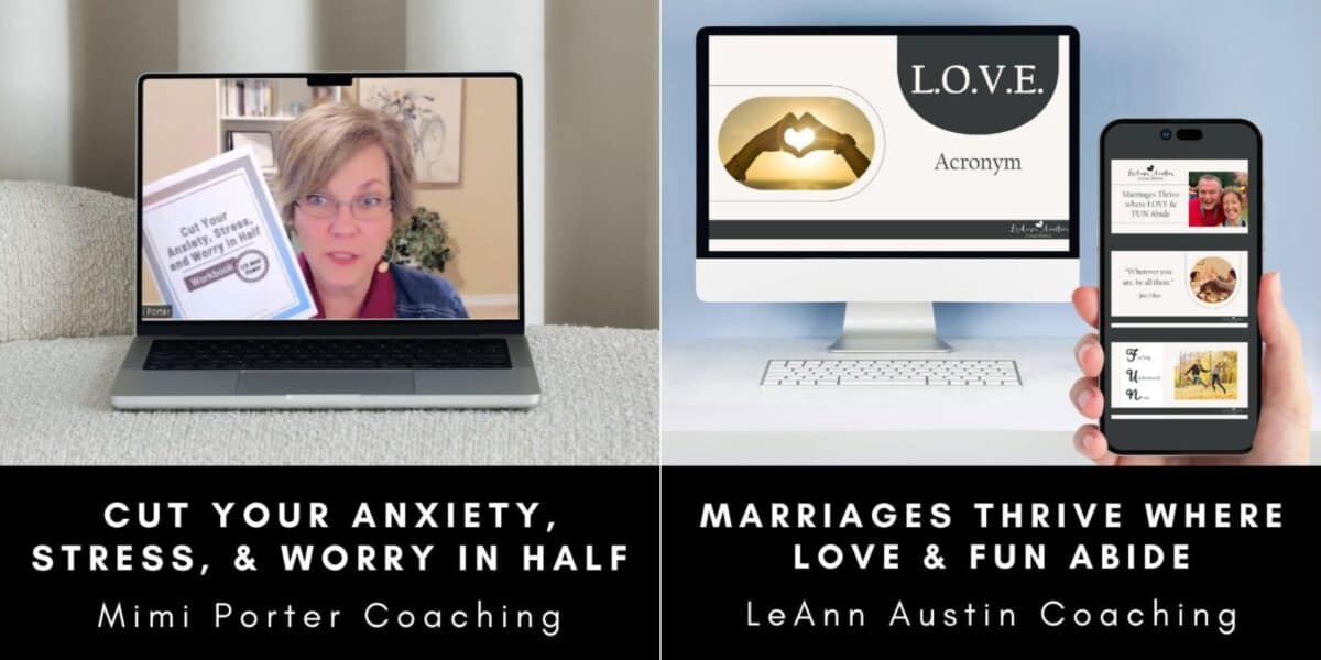 Image showing a marriage bundle including pdfs and printables to help couples strengthen their marriage. This shows samples of the documents and prinatbles included. 