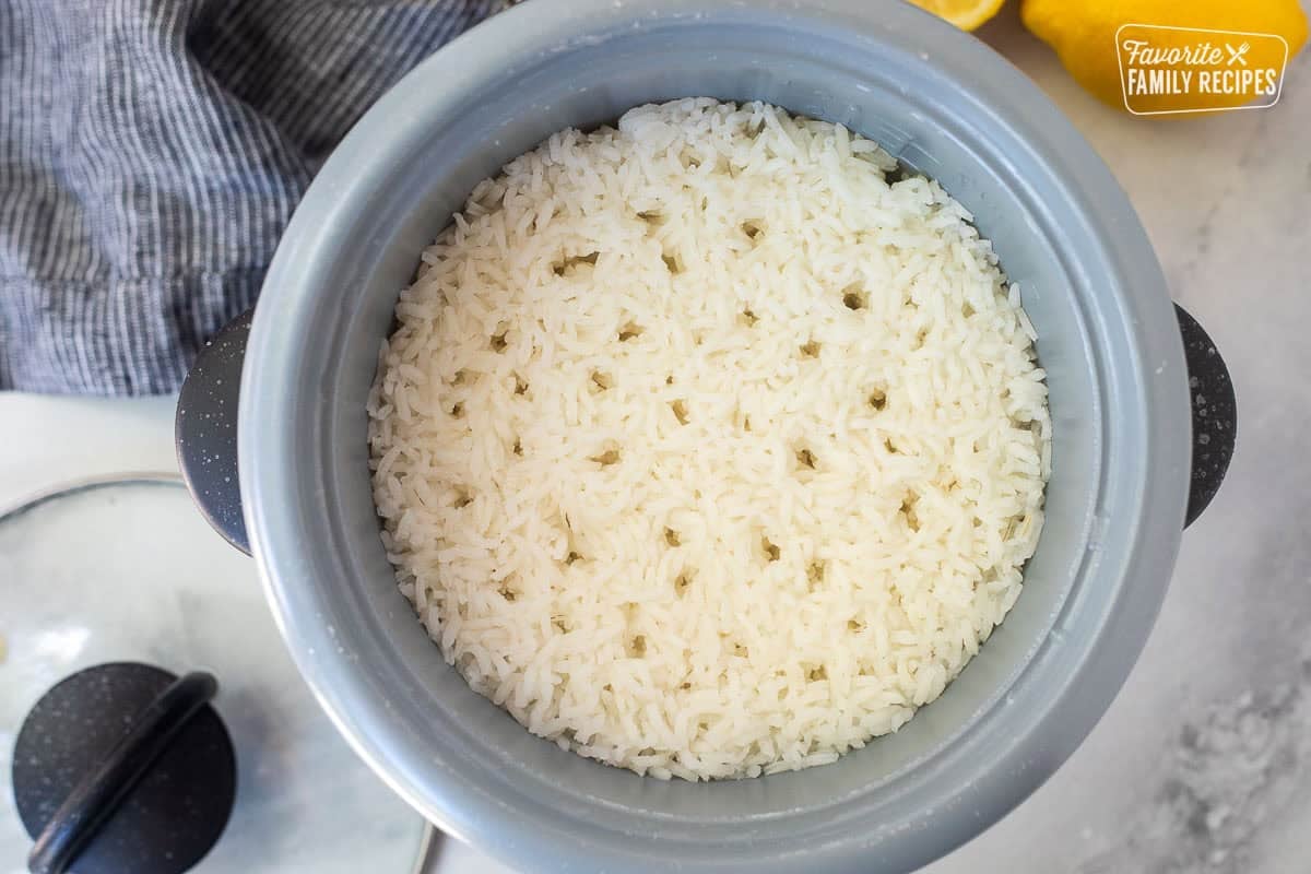 Rice cooker with rice.