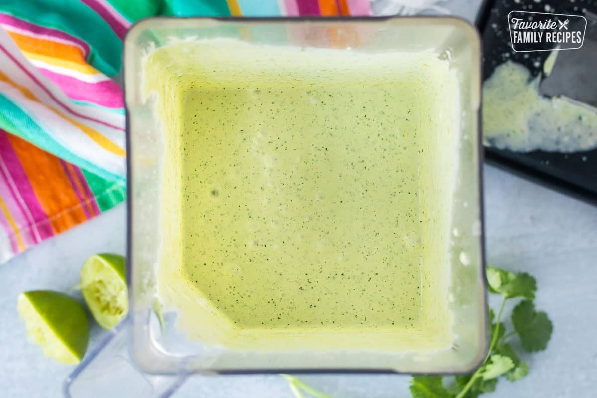 Blended Cilantro Lime Sauce in a blender.