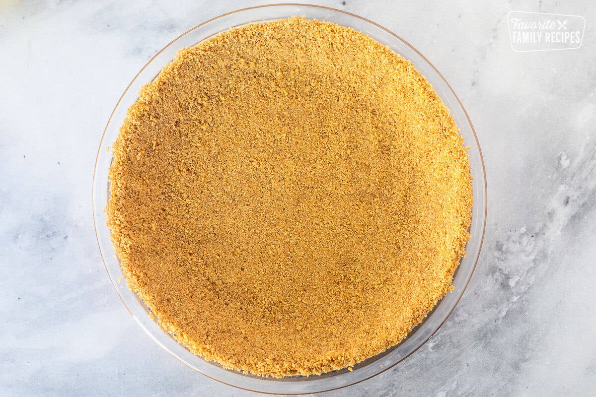 Graham cracker crust in pie plate.