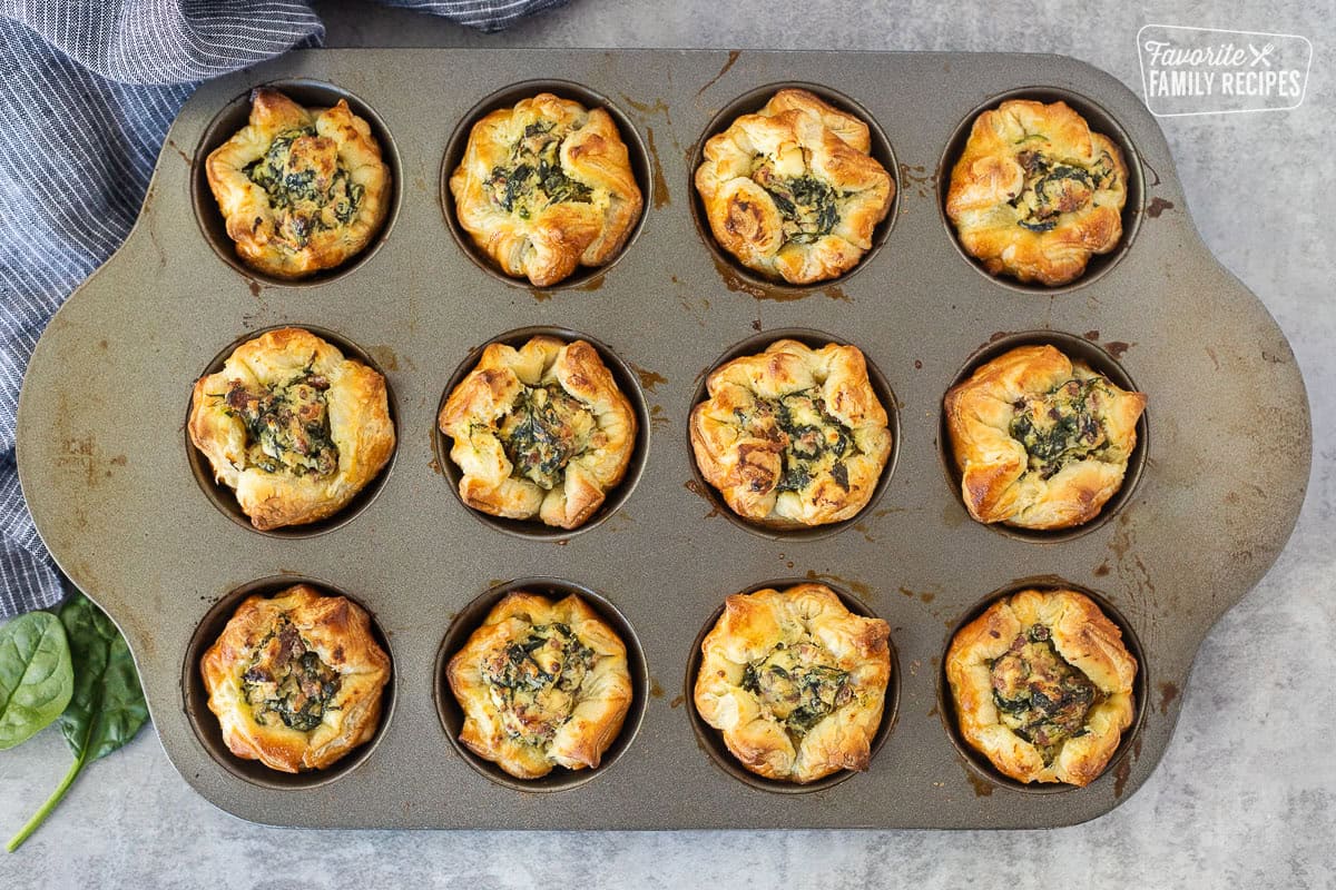 Pan of baked Kronk's Spinach Puffs.