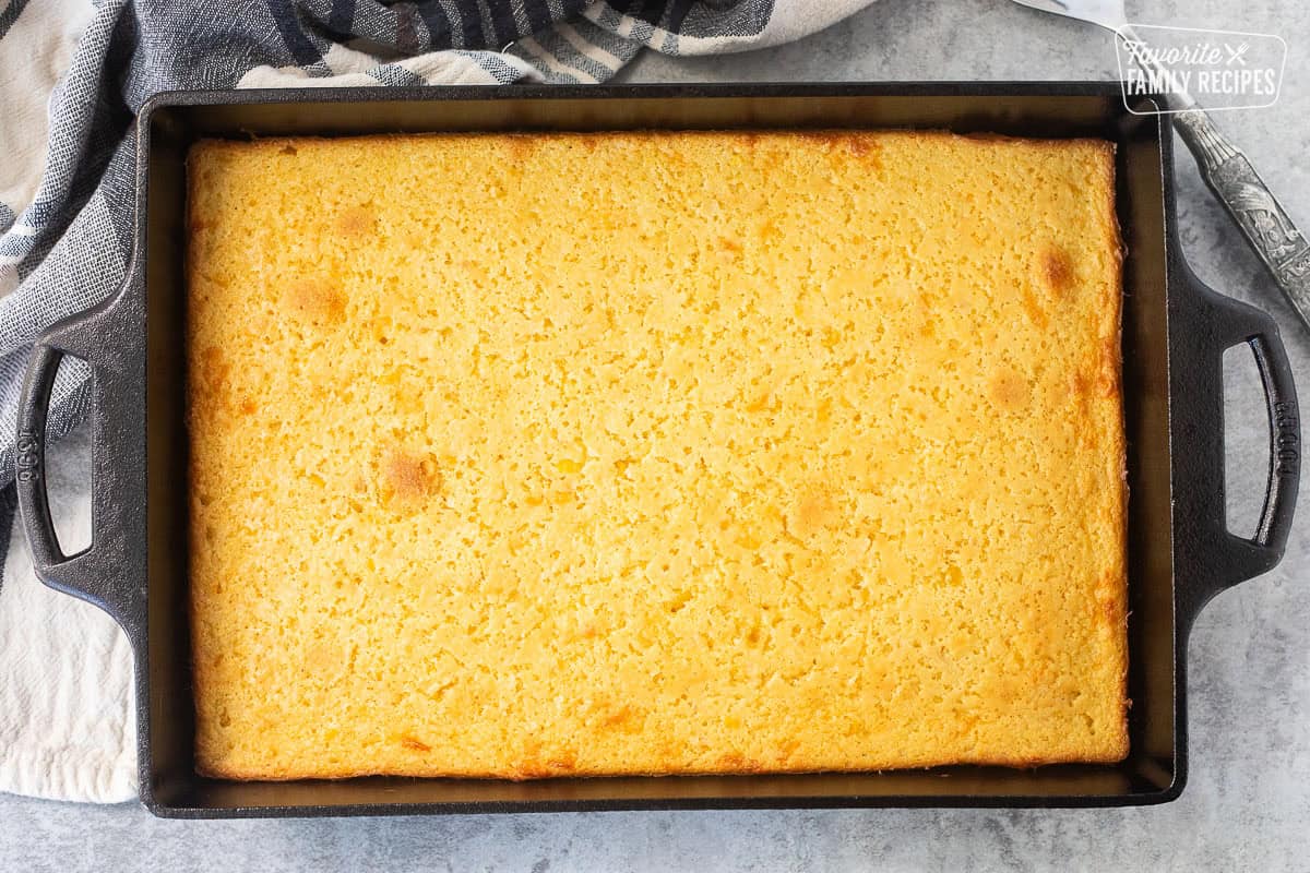 Cornbread Pudding in a baking dish.