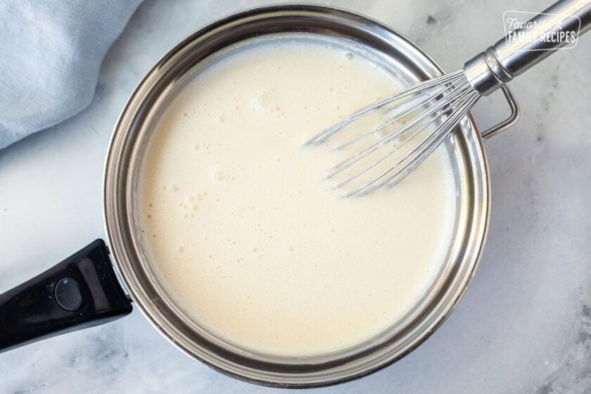 Whisked Panna Cotta in a saucepan.