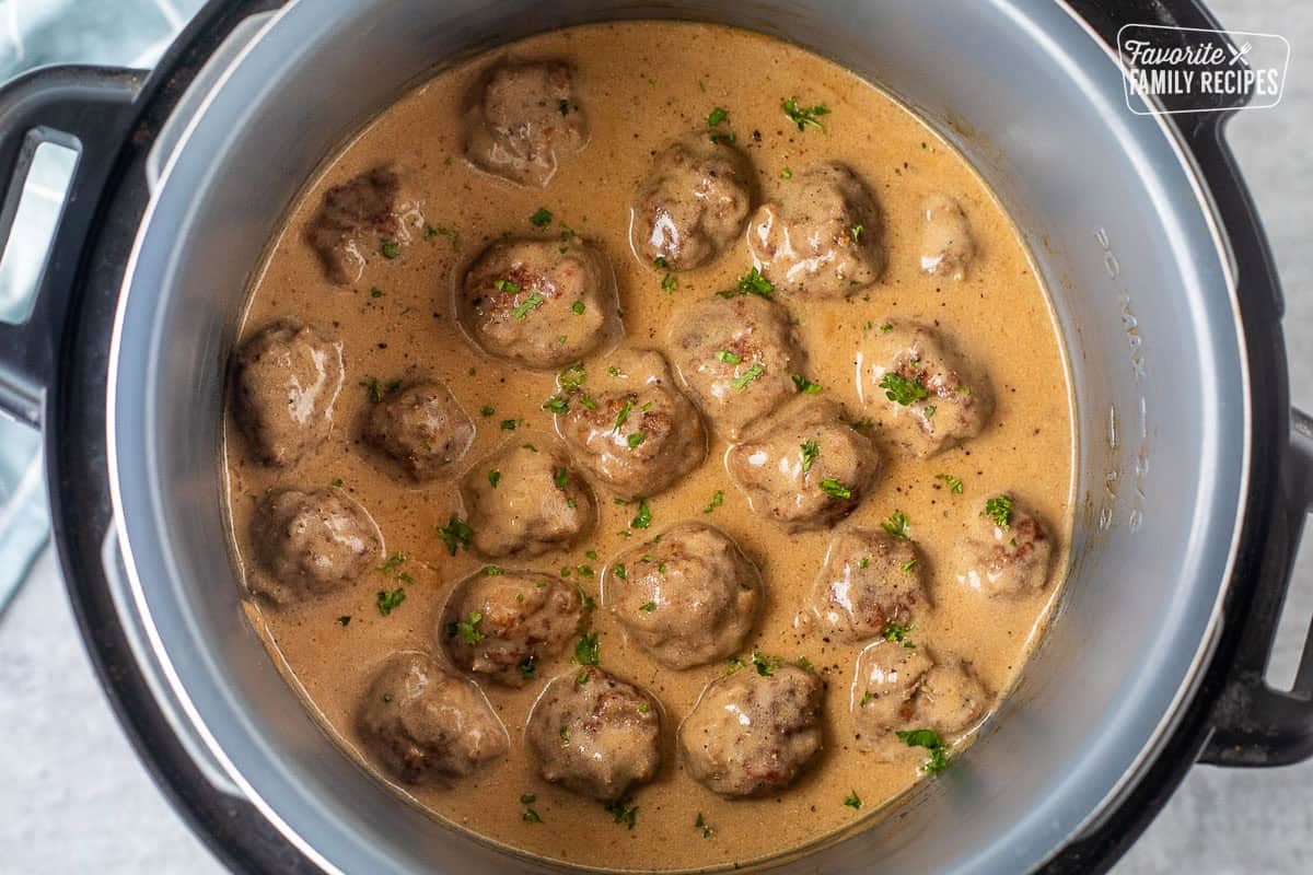Instant Pot Swedish Meatballs garnished with parsley.
