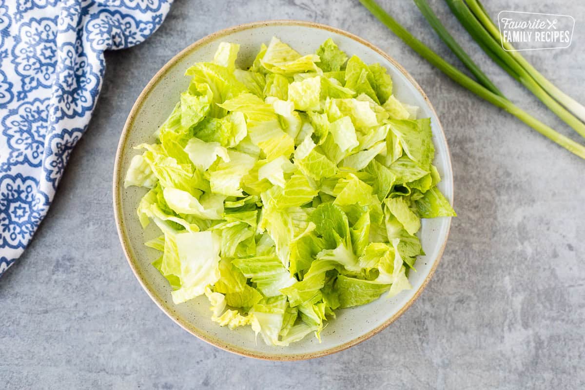 Bowl of chopped up lettuce.