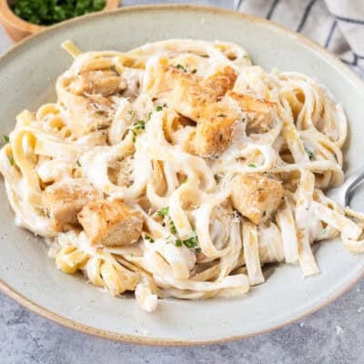 Bowl of Chicken Fettuccine Alfredo.