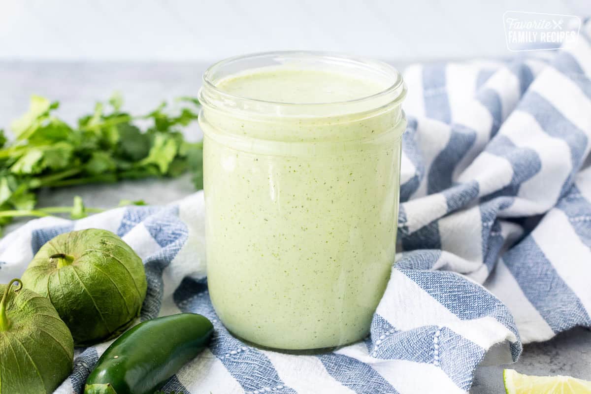 Jar of Cafe Rio Creamy Tomatillo Ranch Dressing.