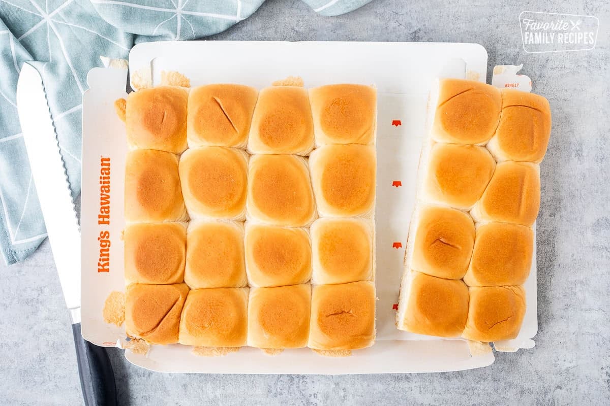 Cut off portion of Hawaiian rolls.