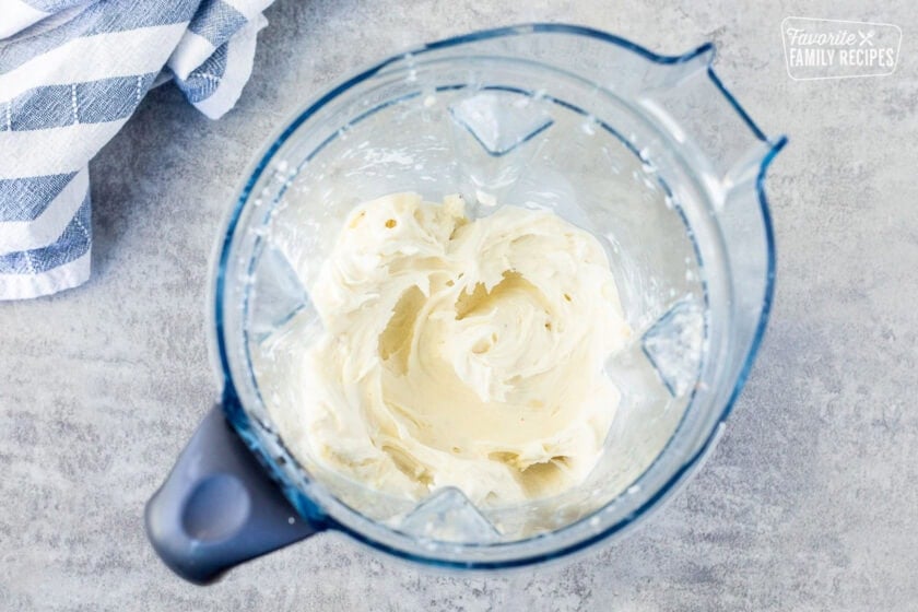 Blended frozen bananas in a blender.
