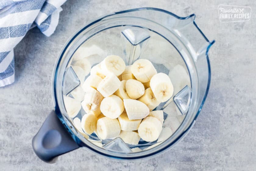 Frozen bananas in the blender.