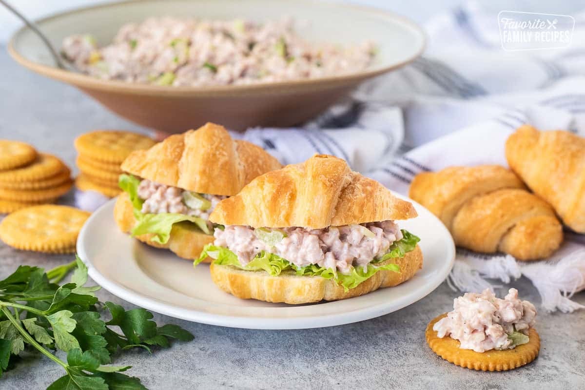 Ham Salad croissants on a plate.