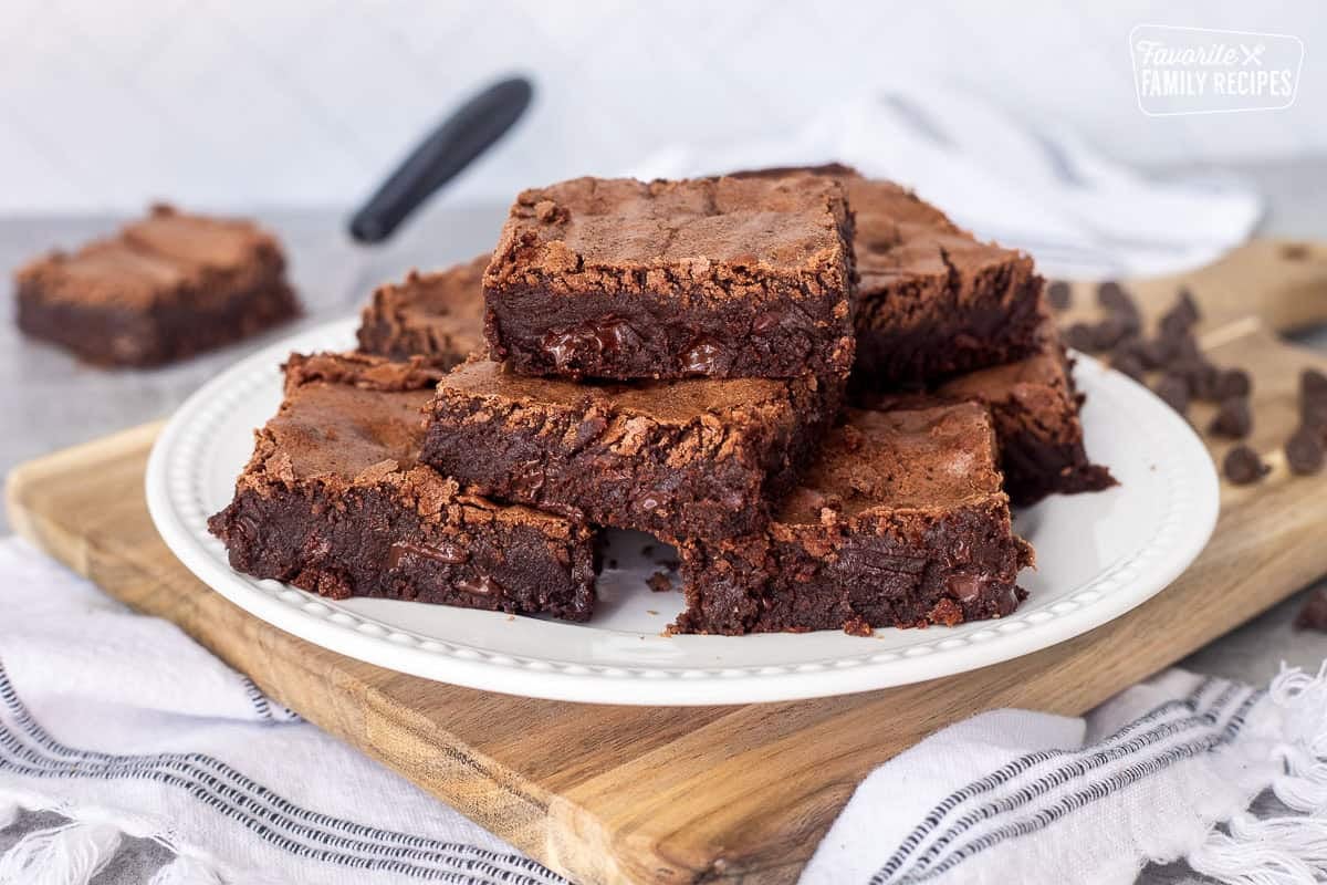 Plate of homemade brownies.