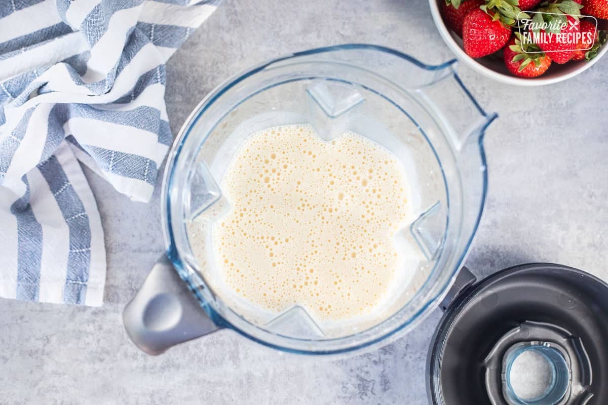 Blender with crepe batter.