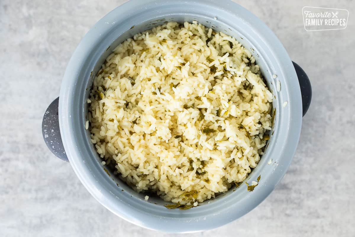 Cilantro lime rice in a rice cooker.